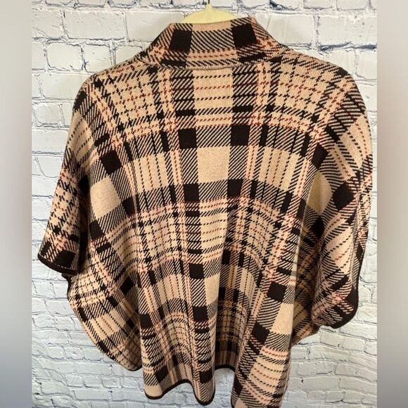 JONES NEW YORK Signature Cotton Blend Plaid Front Zipper Preppy Poncho S/M - Picture 2 of 9